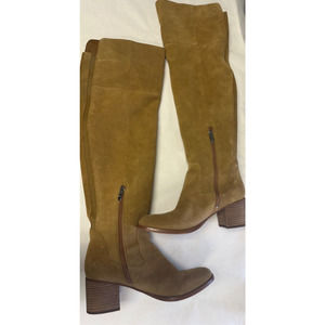Marc Fisher Womens Incept Stretch Wide Calf Riding Boots Size 8.5 Tan Suede Heel